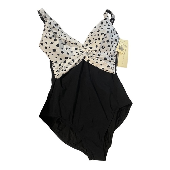 New! Profile by Gottex Dotty Underwire V-Neck‎ Twist One Piece Suit - Picture 3 of 8